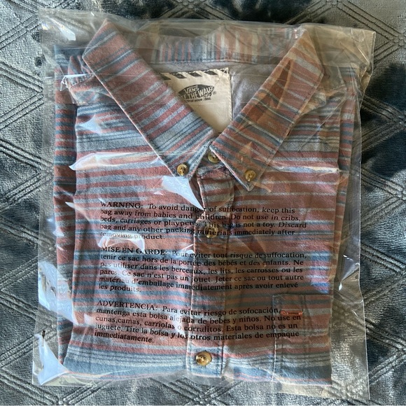 Vans Off the Wall collared striped button-up short sleeve shirt sz L - Picture 10 of 10